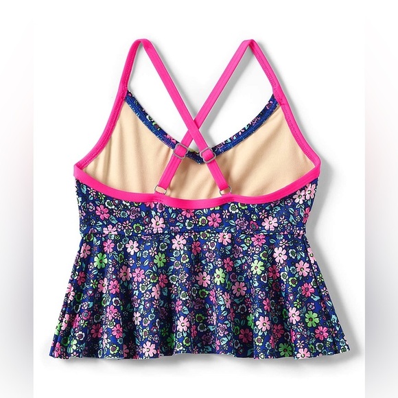 LANDS’ End Girls Ruffle Tankini Swimsuit Top in Blue Ditsy Floral Size 7 EUC - Picture 2 of 5